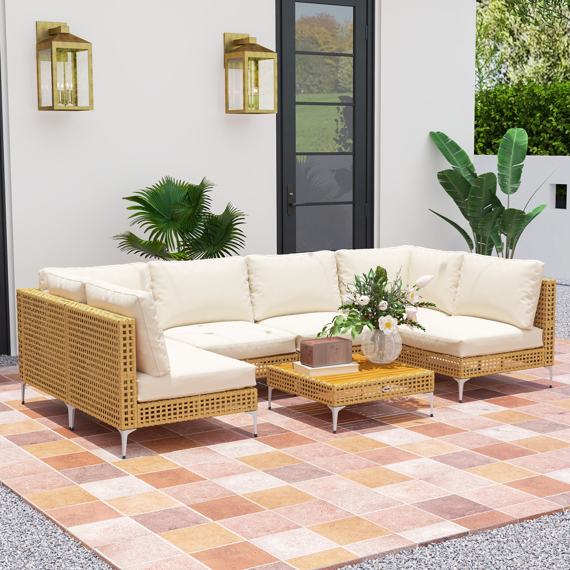 7 Piece Wicker Patio Furniture Set Modular Sectional