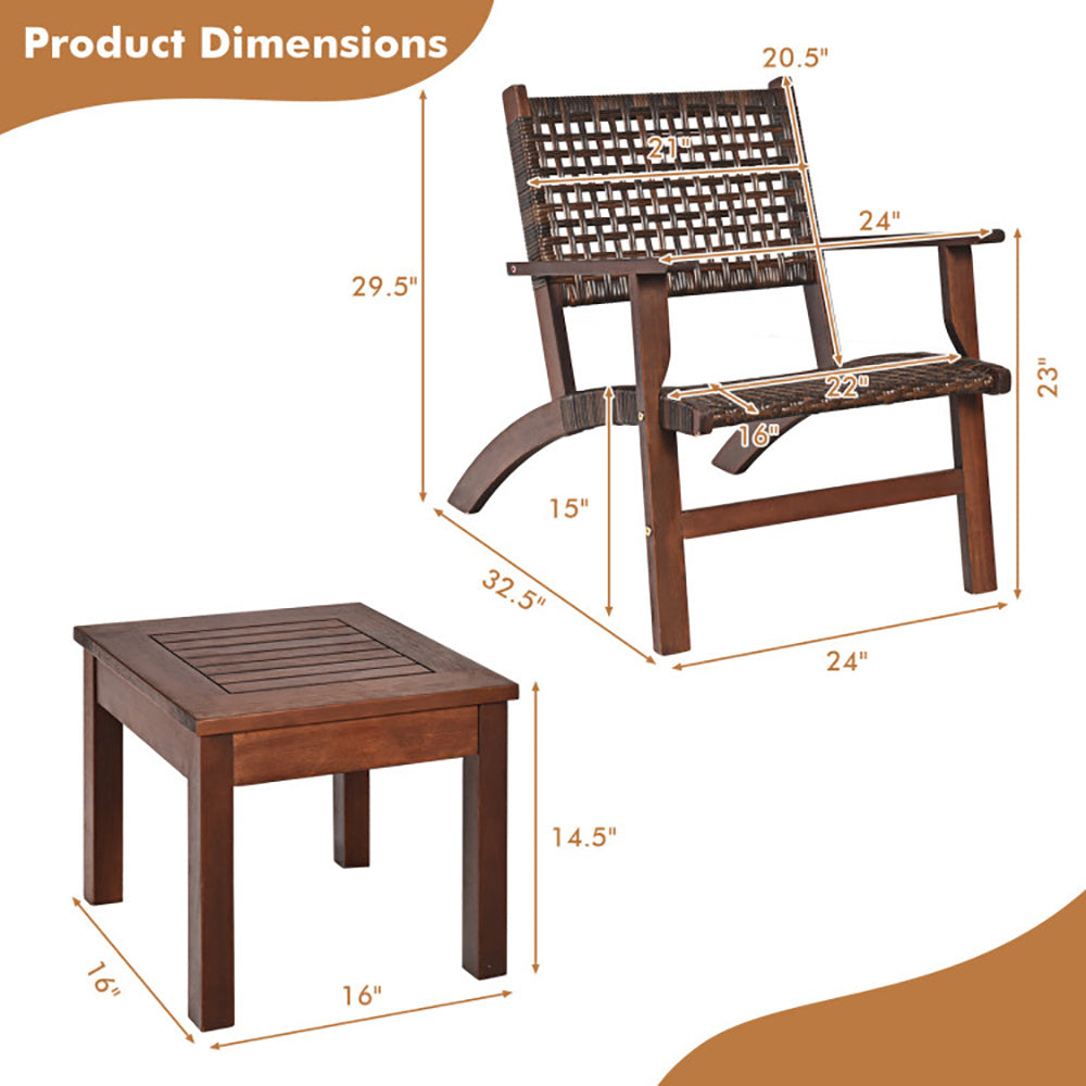 Three Piece Outdoor Wooden Rattan Patio Furniture Set
