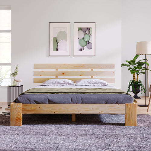 Natural Solid Wood Bed Frame 140x200 With Headboard