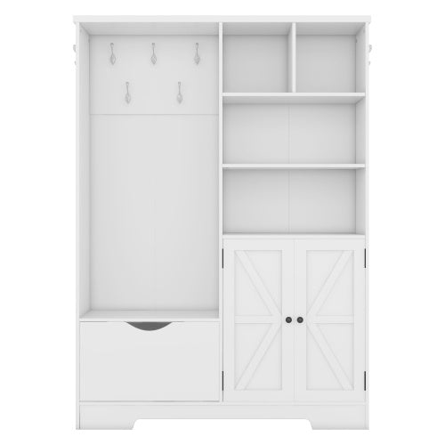 White Hall Tree With Shelves Bench And Coat Rack Storage