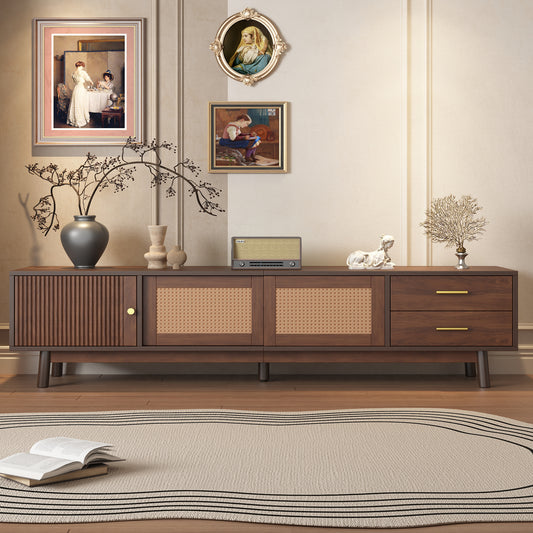 Dark brown solid wood Heritage Collection TV stand by Anthony & Home with spacious shelves and modern design.