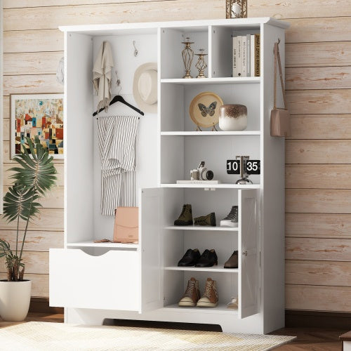White Hall Tree With Shelves Bench And Coat Rack Storage