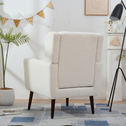 Modern White Teddy Fabric Upholstered Living Room Chairs