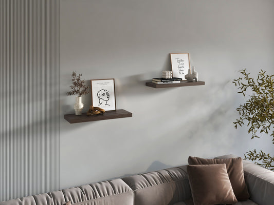 Set of Sienna Floating Shelves from Anthony & Home Signature Collection mounted on a wall, showcasing modern minimalist design.