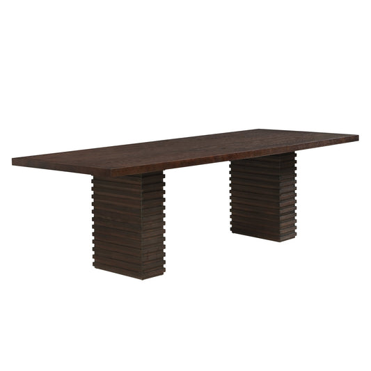 Anthony & Home Espresso Solid Wood Dining Table, 95-inch Atelier style, showcasing a sleek, sturdy wooden surface with elegant design.