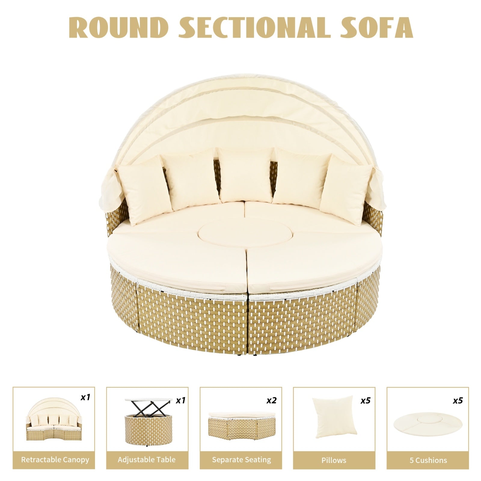 Topmax Patio Outdoor Sectional Sofa Set Rattan Daybed Beige