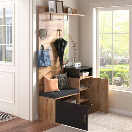 Wardrobe Set With Coat Hooks Mirror Shoe Cabinet Bench