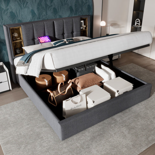 Natural Linen Bed Frame With USB Charge Port 180x200 cm