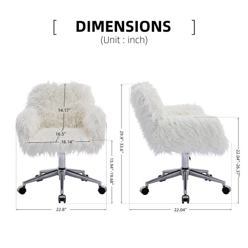 Modern Faux Fur Home Office Chair White Plush Makeup