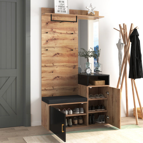 Wardrobe Set With Coat Hooks Mirror Shoe Cabinet Bench