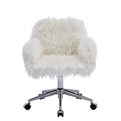 Modern Faux Fur Home Office Chair White Plush Makeup