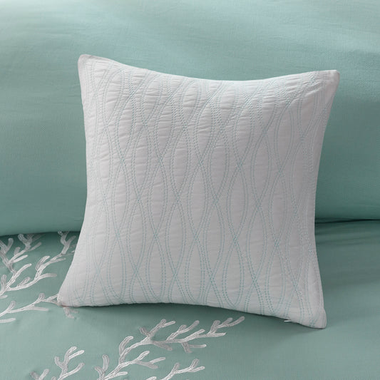 Anthony & Home Coastline Cotton Jacquard King Comforter Set in aqua, showing detailed jacquard pattern on soft cotton fabric.