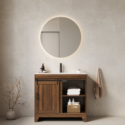 Anthony & Home RIKA Atelier 36-inch bathroom vanity with ceramic basin and sintered stone countertop, modern bathroom furniture.