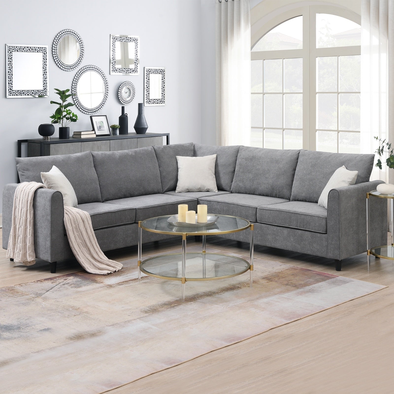 Grey 91 By 91 Modern L Shape Upholstered Sectional Sofa