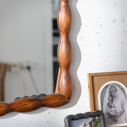 Mid Century Modern Mirror With Solid Wood Frame Wall Mount