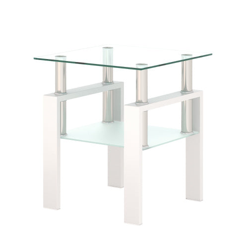 Modern Tempered Glass Coffee End Table White Living Room