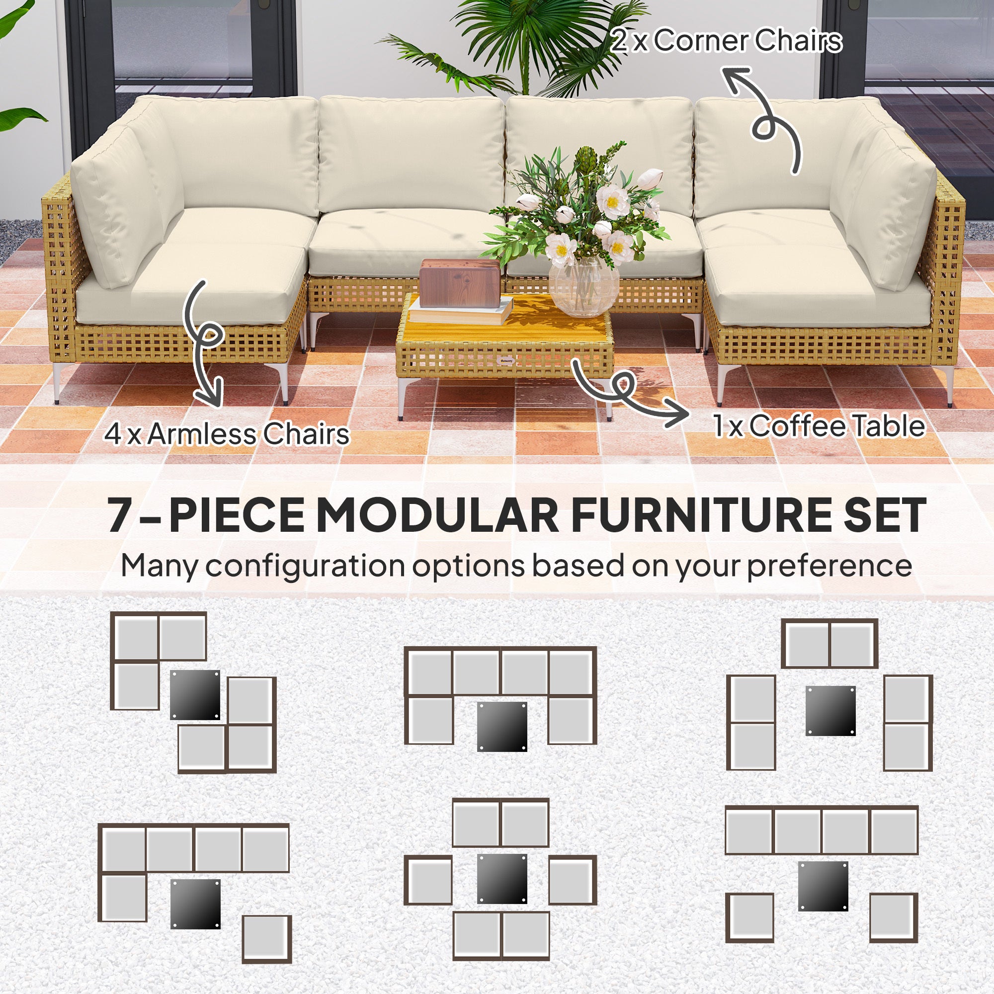 7 Piece Wicker Patio Furniture Set Modular Sectional