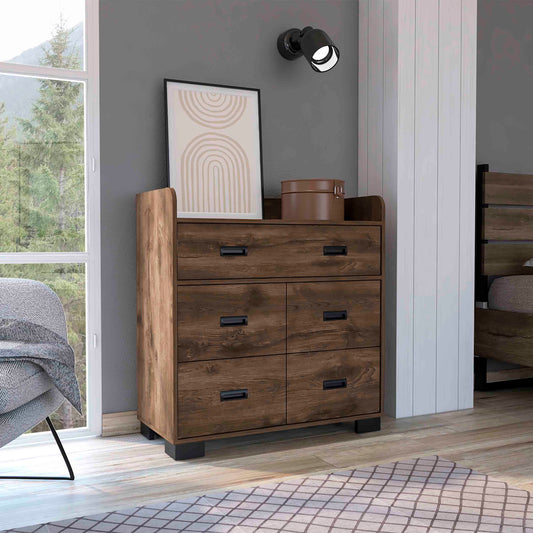Dark brown Alyn dresser with four drawers from Anthony & Home's Modern Boutique Collection, showcasing sleek, quiet luxury design.