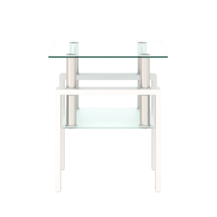 Modern Tempered Glass Coffee End Table White Living Room