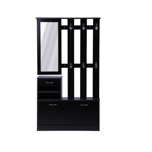 Three In One Gate Cabinet With Shoe Storage Mirror Black