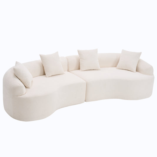 Anthony & Home Chenille Luxe Signature Curved Modular Sofa in Cloud White premium upholstery, showcasing soft, plush fabric and elegant design.