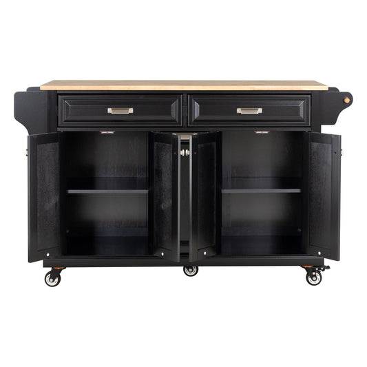 Black rubberwood Anthony & Home kitchen island with spacious countertop and storage cabinet, modern kitchen furniture.