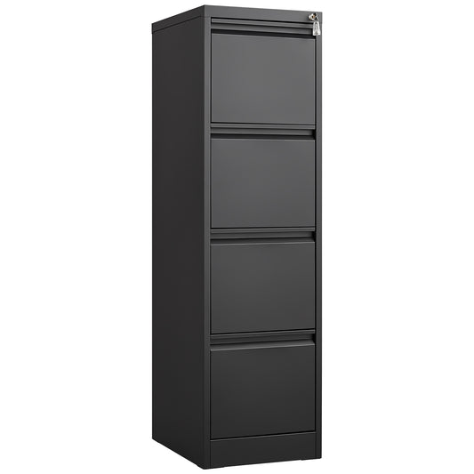 Black steel Elite 4-drawer vertical file cabinet with lock by Anthony & Home, showing sturdy drawers and secure locking mechanism.