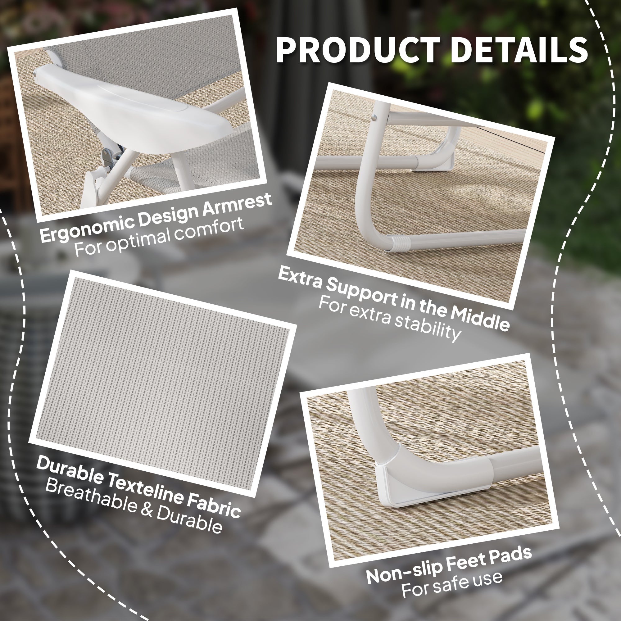 Outdoor Beach Lounge Chairs With Four Position Backrest