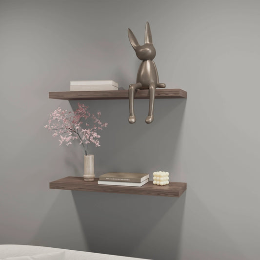 Cognac finish floating wall shelf from Anthony & Home's Atelier Collection, wall-mounted with a sleek, limited edition design.