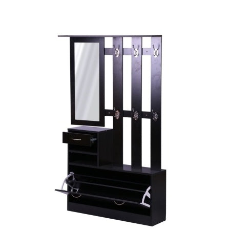 Three In One Gate Cabinet With Shoe Storage Mirror Black