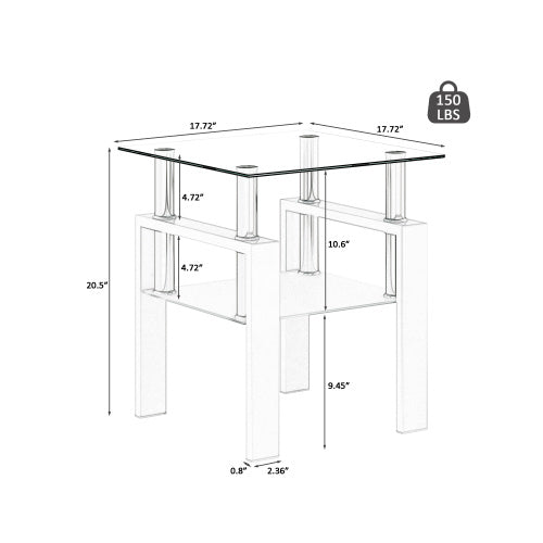 Modern Tempered Glass Coffee End Table White Living Room