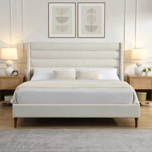 Anthony & Home upholstered bed frame with wave headboard, showcasing plush fabric and stylish design from the Exclusive Collection.