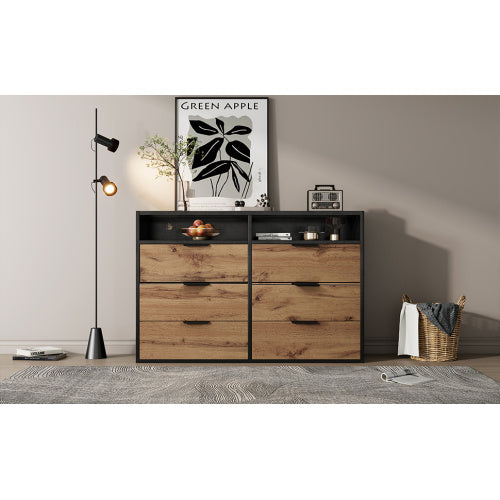 Oak Glass Sideboard Dresser With 6 Drawers And 2 Shelves