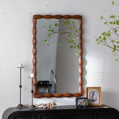 Mid Century Modern Mirror With Solid Wood Frame Wall Mount