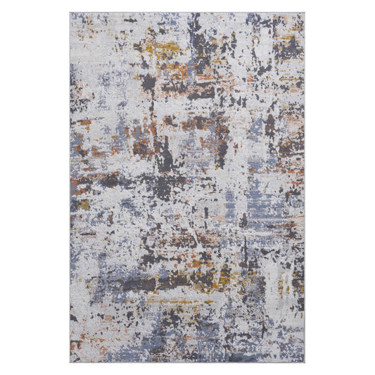 Ivory and navy abstract area rug from Anthony & Home's Loom and Luxe Collection, featuring modern geometric patterns on soft fabric.