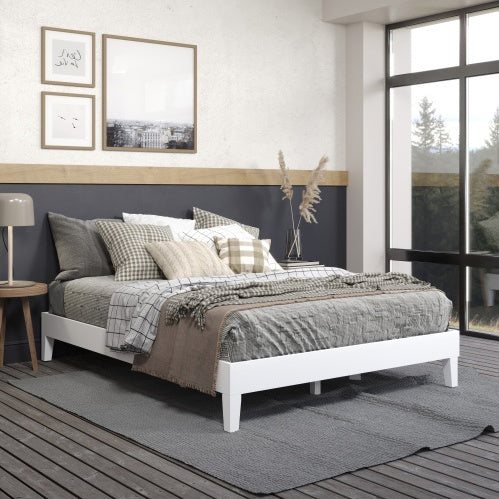 Nix Queen Platform Bed White Wood Frame For Modern Bedroom