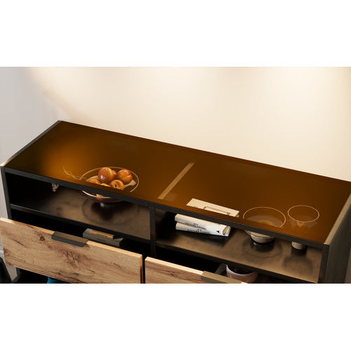 Oak Glass Sideboard Dresser With 6 Drawers And 2 Shelves