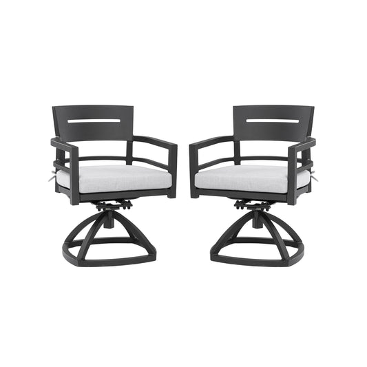Outdoor swivel rocker set with Sunbrella cushions by Anthony & Home, featuring comfortable, stylish outdoor seating.