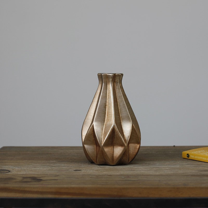 Nordic Light Luxury Ceramic Vase Retro Gold Home Decor