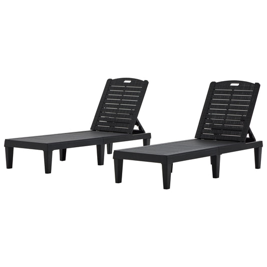 Pair of Anthony & Home outdoor chaise lounge chairs with adjustable backs, featuring sleek cushions and modern design.