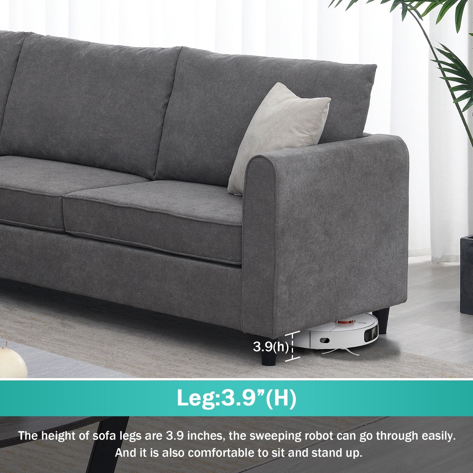 Grey 91 By 91 Modern L Shape Upholstered Sectional Sofa