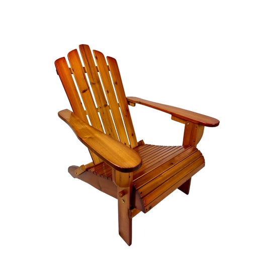 Oak wood foldable Adirondack chair from Anthony & Home, designed for indoor and outdoor use, featuring a classic style.