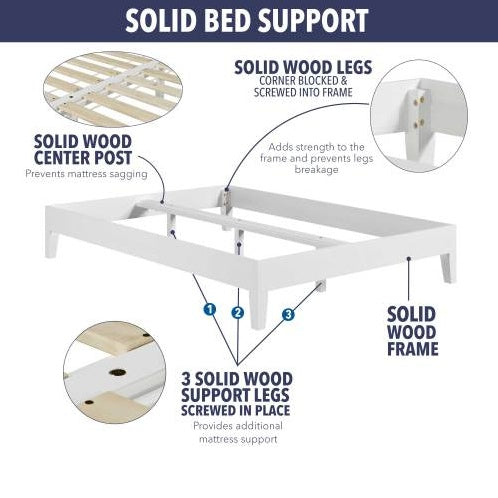 Nix Queen Platform Bed White Wood Frame For Modern Bedroom