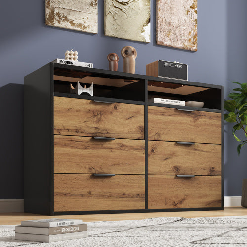 Oak Glass Sideboard Dresser With 6 Drawers And 2 Shelves