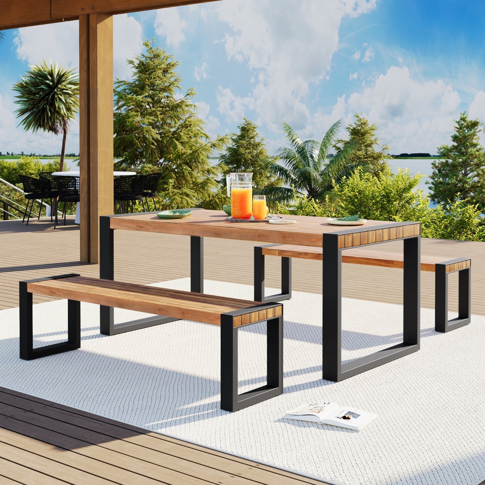 Go 3 Piece Outdoor Dining Set With 2 Benches Acacia Wood