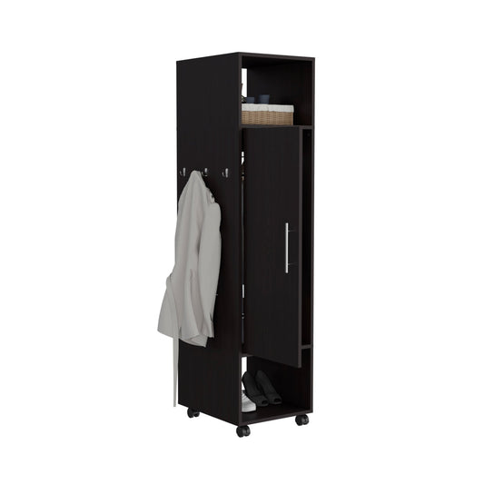Black Particle Board Wardrobe Armoire With Glass Mirror 63 Inch Tall Cabinet Limited Edition - Anthony & Home