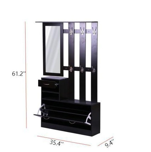 Three In One Gate Cabinet With Shoe Storage Mirror Black