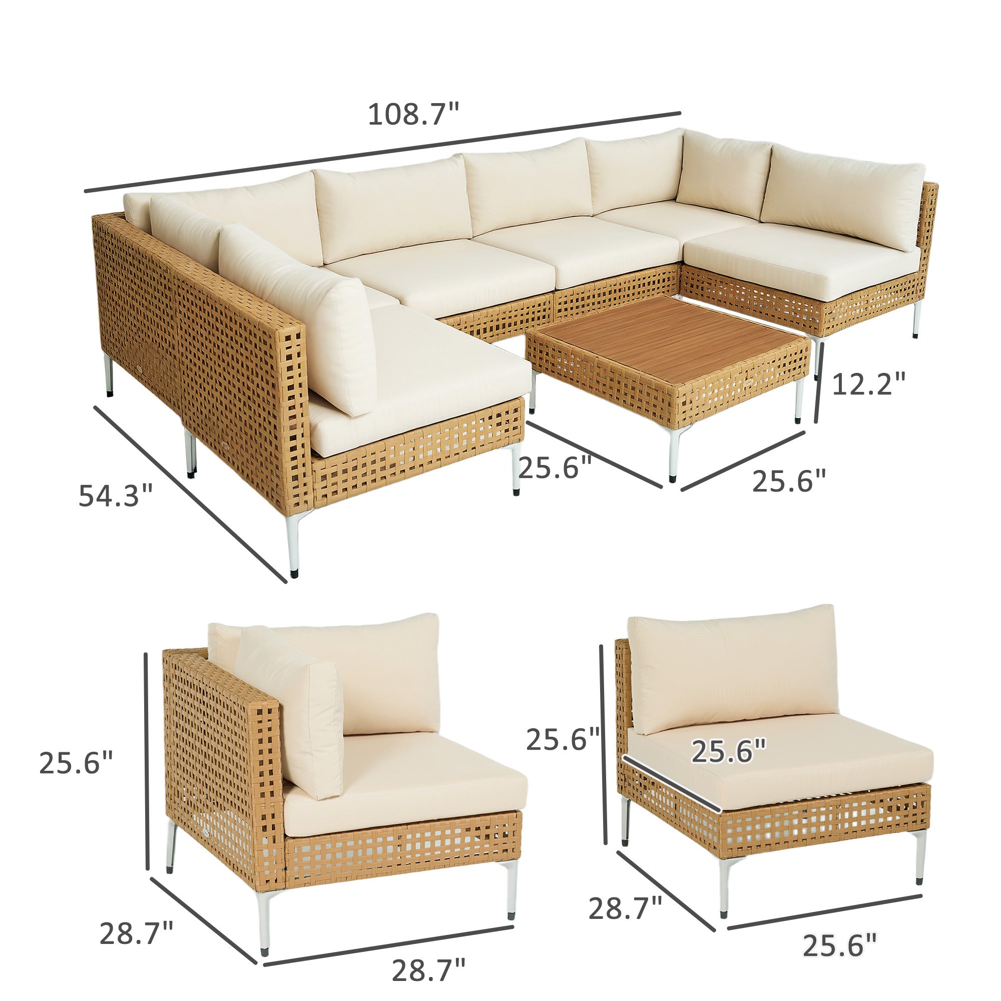 7 Piece Wicker Patio Furniture Set Modular Sectional