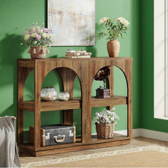 Long Brown Arched Console Table For Living Room Entryway