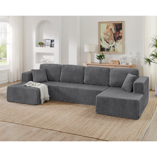 U-shape Anthony & Home corduroy modular sectional sofa with plush cushions and contemporary design, perfect for living room comfort.